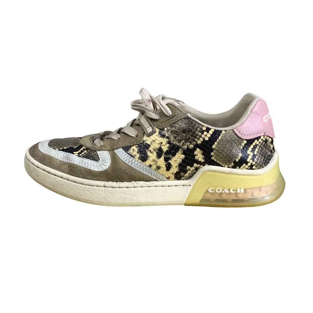 Coach CitySole Court Snake Print Leather Suede Sneakers 8B Pink Tan Cream